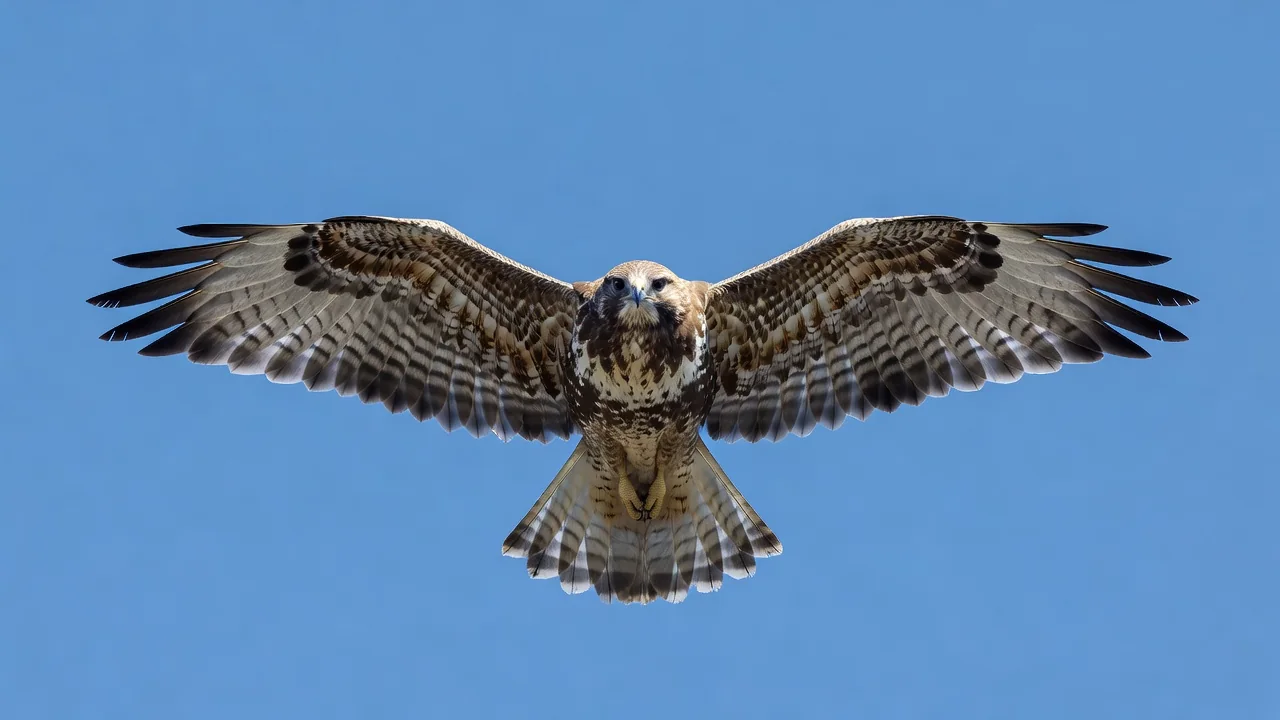 Distant raptors soaring against a pale sky showing clear wing and tail silhouettes for identification